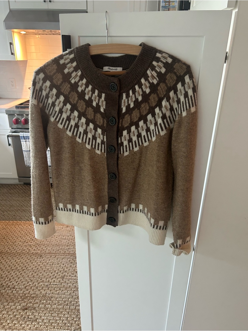 Madewell Brown and Cream Fair Isle Button Cardigan